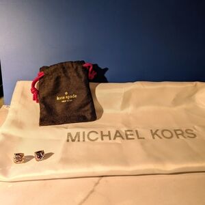 Michael Kors White & Silver Logo Pouch With Kate Spade Earrings & Jewelry Pouch